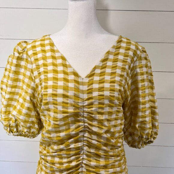 Skies Are Blue Chartreuse/White Checkered Dress with Rouching Size L - Picture 2 of 8